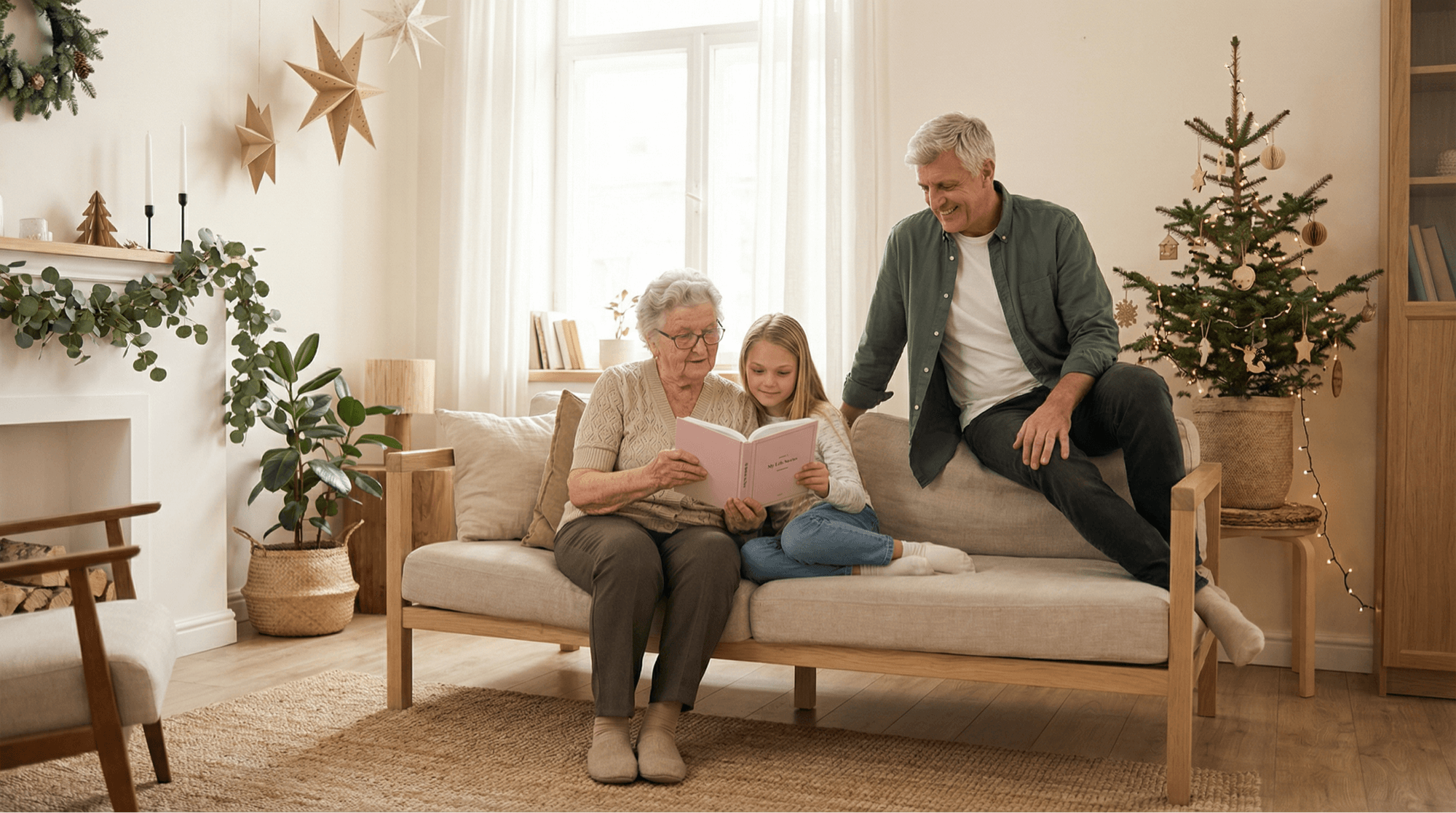 Smiling elder holding a light blue Kindred Press